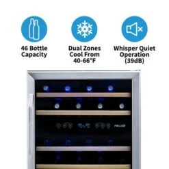 Newair 24" Built-in 46 Bottle Dual Zone Compressor Wine Fridge In Stainless Steel, Quiet Operation - Silver -KitchenAid Shop e284e85d 8652 4e51 a41a 524a858d0b15
