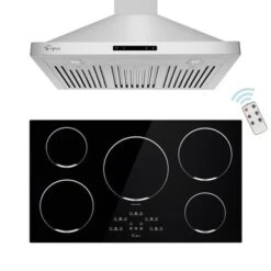 2 Piece Kitchen Appliances Packages Including 36" Induction Cooktop And 36" Wall Mount Range Hood - Black
