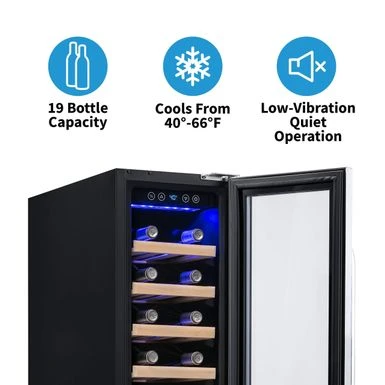 Newair 12" Built-In 19 Bottle Wine Fridge In Stainless Steel, With Precision Digital Thermostat And Premium Beech Wood Shelves - Black 9 Newair 12" Built-In 19 Bottle Wine Fridge In Stainless Steel, With Precision Digital Thermostat And Premium Beech Wood Shelves - Black - Image 7