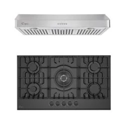 2 Piece Kitchen Appliances Packages Including 30" Gas Cooktop And 36" Under Cabinet Range Hood - Black