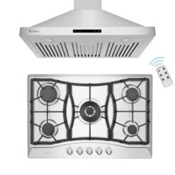 2 Piece Kitchen Appliances Packages Including 30" Gas Cooktop And 36" Wall Mount Range Hood - Silver