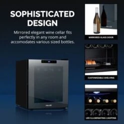 Newair Shadow Series Wine Cooler Refrigerator 16 Bottle, Freestanding And Mirrored With Double-Layer Tempered Glass Door - Black -KitchenAid Shop f9d9e676 58b1 4c08 8b53 11106ec02310
