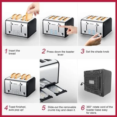 4-slice Stainless Steel Toaster - Silver 15 4-slice Stainless Steel Toaster - Silver - Image 13